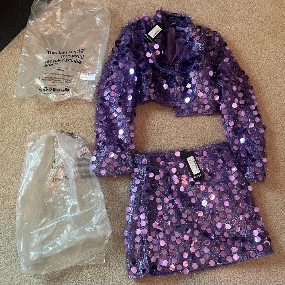 Nasty Gal sequin purple blazer and mini skirt NWT Taylor swift eras tour - Picture 8 of 9